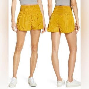Free People Movement Mustard Yellow High-Ruched Waist Athletic Shorts